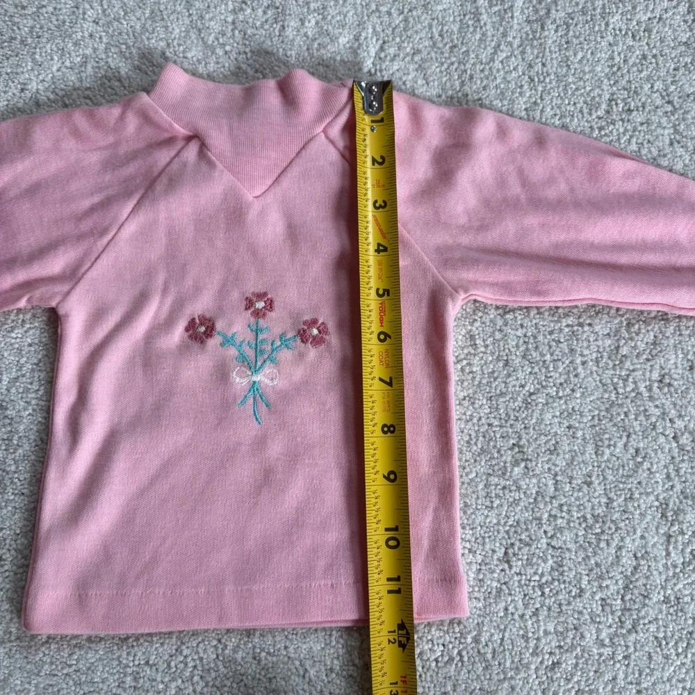 Carter's Vintage Mock Neck Baby Girl 18M Pink Floral Embroidered Long Sleeve Y2K